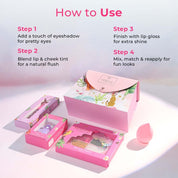 Whimsy Beauty Blush & Glow Beauty Kit | Safe Beauty Set for Girls & Teens | Eye Shadow Palette, Lip Tint & Lip Gloss