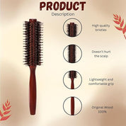 Boar Bristles Round Hair Brush Adding Curls Volume & Waves In Hairs Men and Women All Hair Types, Roller Hair brush for Blow Drying Curling Straightening Add Volume & Shine (Round Design)