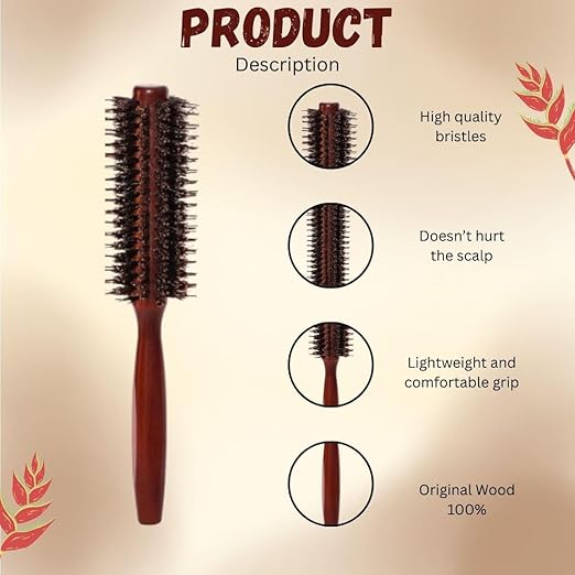 Boar Bristles Round Hair Brush Adding Curls Volume & Waves In Hairs Men and Women All Hair Types, Roller Hair brush for Blow Drying Curling Straightening Add Volume & Shine (Round Design)