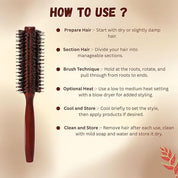 Boar Bristles Round Hair Brush Adding Curls Volume & Waves In Hairs Men and Women All Hair Types, Roller Hair brush for Blow Drying Curling Straightening Add Volume & Shine (Round Design)