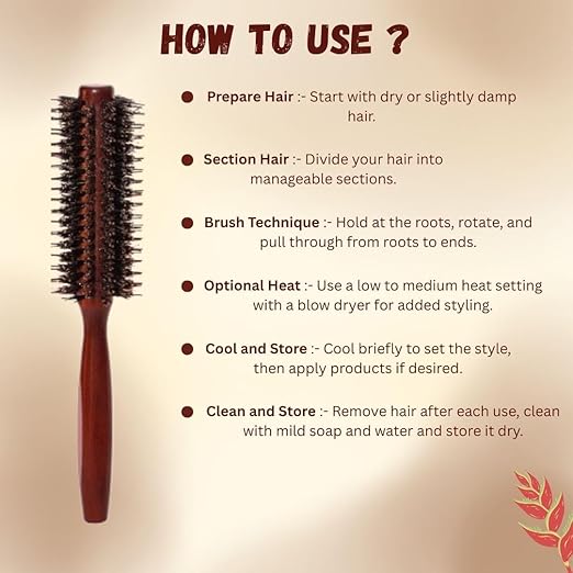 Boar Bristles Round Hair Brush Adding Curls Volume & Waves In Hairs Men and Women All Hair Types, Roller Hair brush for Blow Drying Curling Straightening Add Volume & Shine (Round Design)