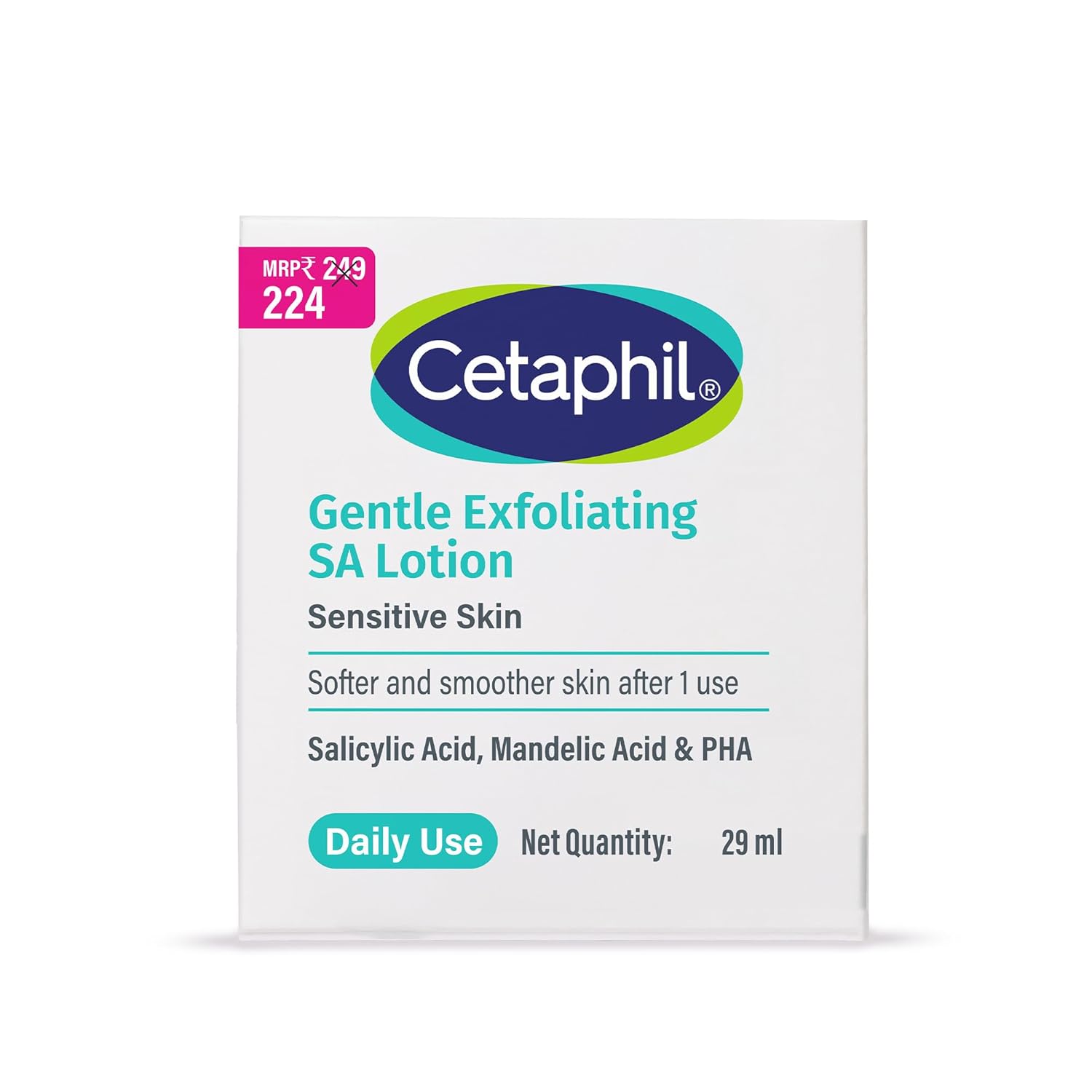Cetaphil Gentle Exfoliating SA Lotion 29ml | Lightweight Daily Moisturizer with Salicylic Acid, Mandelic Acid & Gluconolactone | 48 Hr Hydration & Gentle Exfoliation | For Sensitive Skin