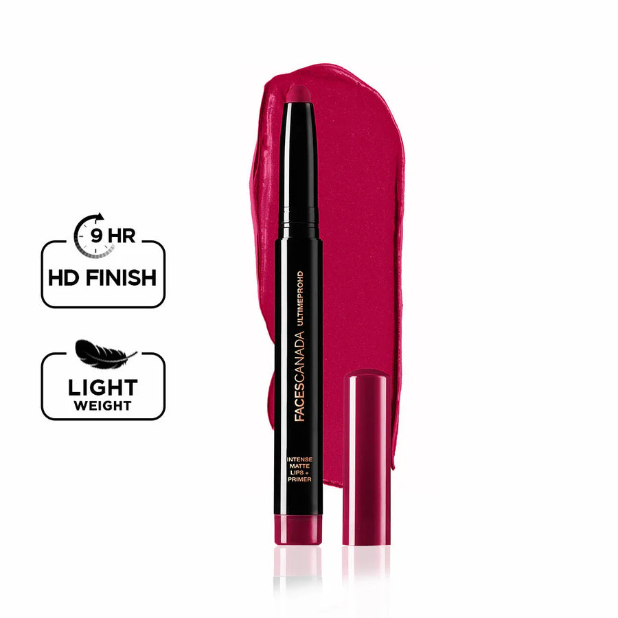 FACES CANADA Ultime Pro HD Intense Matte Lipstick + Primer , 1.4g | 9HR Long Stay | Flawless HD Matte Finish | Intense Color | Lightweight | Smooth Glide | Primer Infused