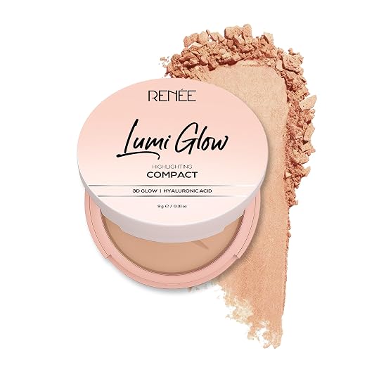 RENEE Lumi Glow Highlighting Compact- Velvet Vanilla | 3D Glow, Buildable Coverage, Dewy Finish | Evens Skin Tone | With Hyaluronic Acid & Vitamin E| 9g