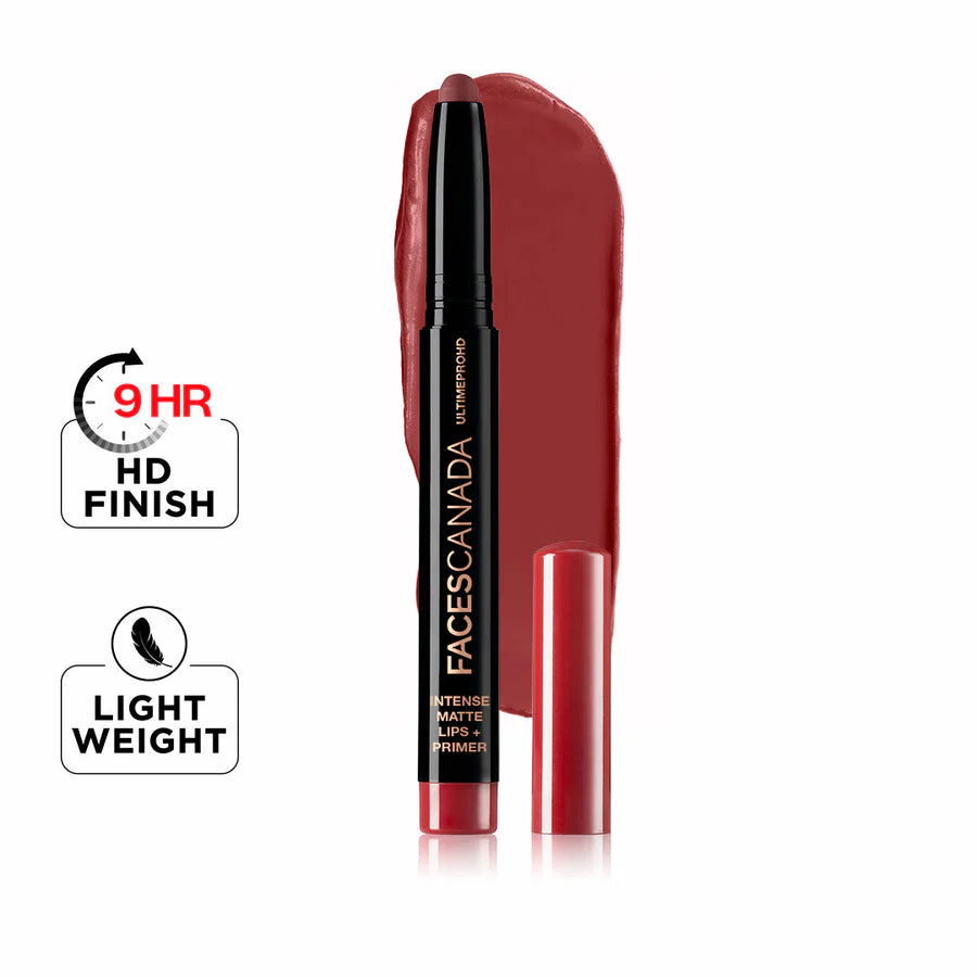 FACES CANADA Ultime Pro HD Intense Matte Lipstick + Primer , 1.4g | 9HR Long Stay | Flawless HD Matte Finish | Intense Color | Lightweight | Smooth Glide | Primer Infused