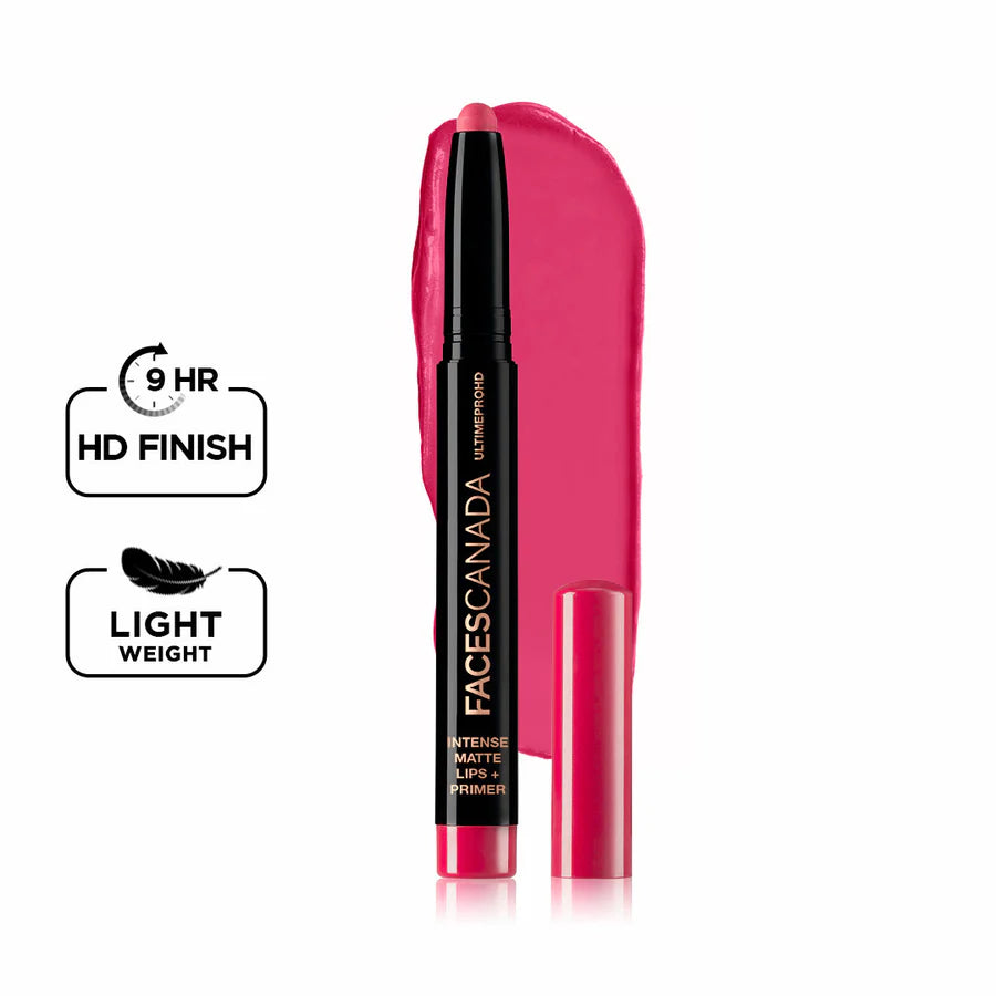 FACES CANADA Ultime Pro HD Intense Matte Lipstick + Primer , 1.4g | 9HR Long Stay | Flawless HD Matte Finish | Intense Color | Lightweight | Smooth Glide | Primer Infused