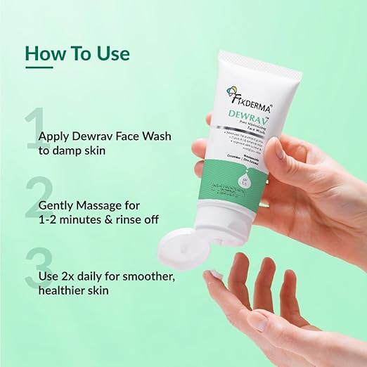 Fixderma Dewrav 2% Niacinamide Pore Minimizing Face Wash with Ceramides & Cica Extract | Face Wash for Open Pores Tightening | Strengthens Skin Barrier & Brightens Skin | For Men & Women- 100ml