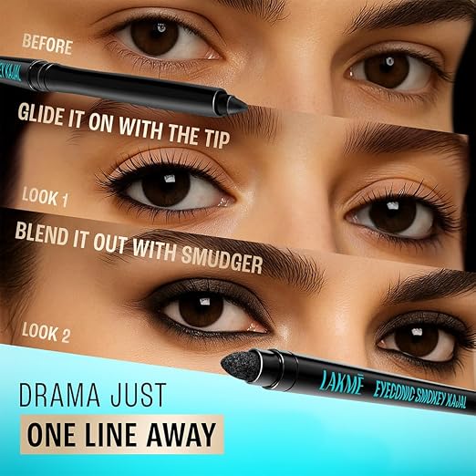 LAKME 9-5 Eyeconic Smokey Kajal, Black, 0.35g, for Smokey Eye Perfection, with 2x Darker Pigment, Smudge-Proof and Waterproof, Long-Wear Formula