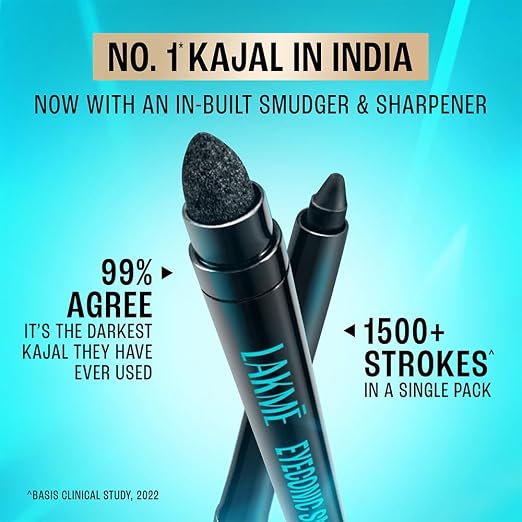 LAKME 9-5 Eyeconic Smokey Kajal, Black, 0.35g, for Smokey Eye Perfection, with 2x Darker Pigment, Smudge-Proof and Waterproof, Long-Wear Formula