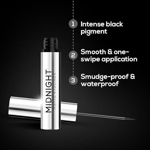 RENEE Midnight Matte Eyeliner, Darkest Black, Long Lasting, Smudge-Proof & Waterproof Formula, One-Swipe-Application with Intense Pigment, Enriched with Vitamin E, Camomile & Aloe Vera, 2.5ml