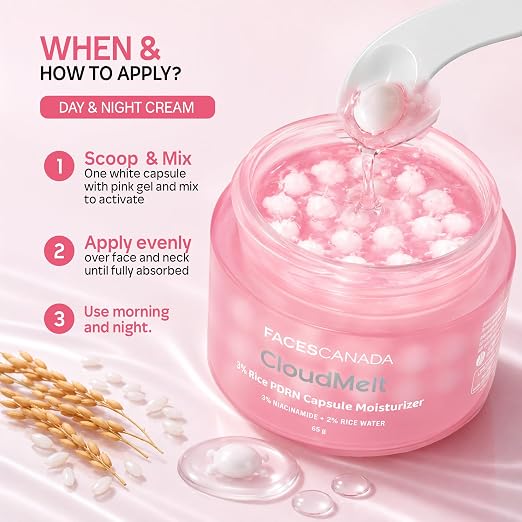FACES CANADA CloudMelt 3% Rice PDRN Capsule Moisturizer with 3% Niacinamide, 65 gm