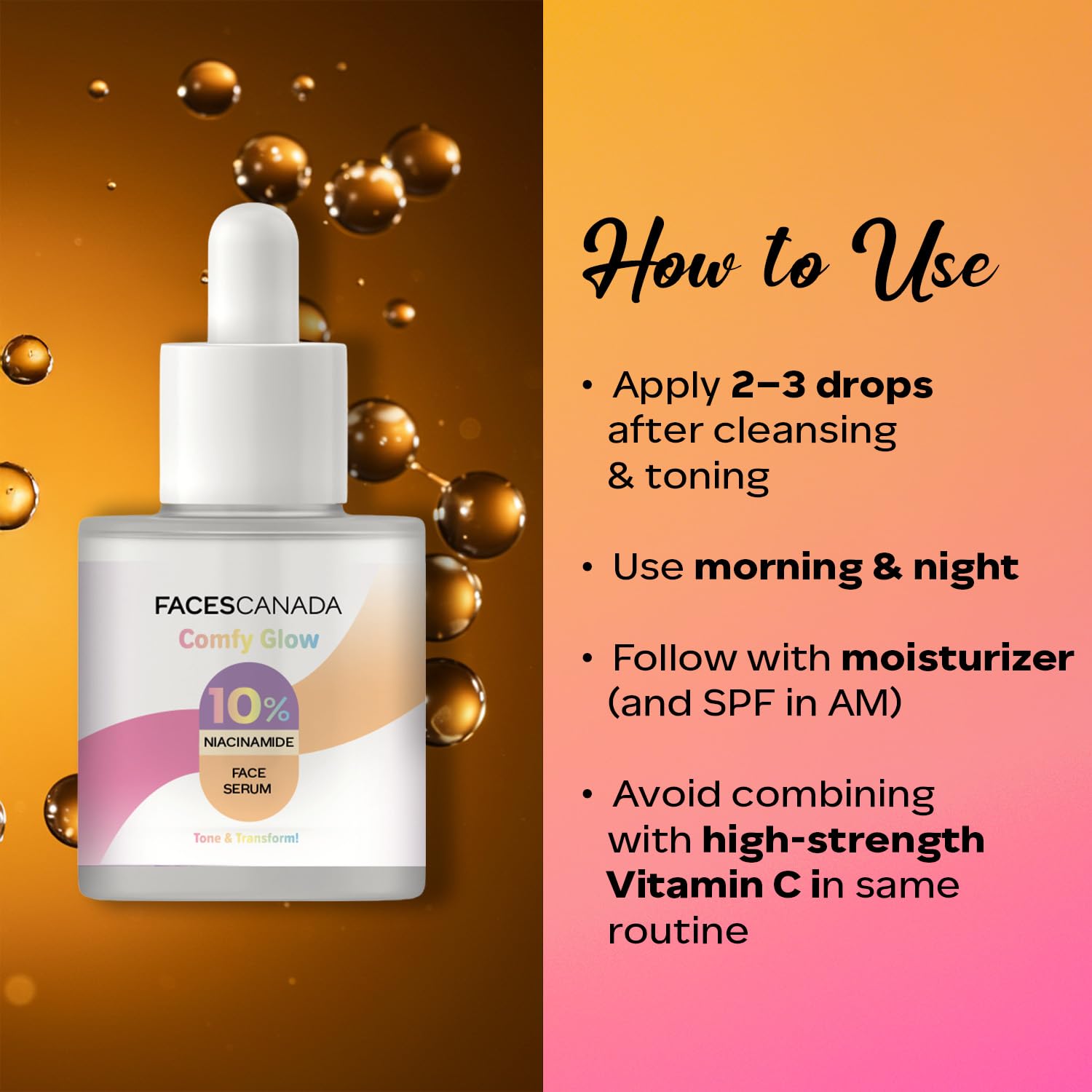 faces comfy glow 10%acid face serum