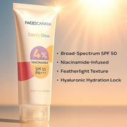 FACES CANADA Comfy Glow Sunscreen - 50ml | SPF50 PA+++ | UVA & UVB Protection | Feather Light Texture | Lightweight & Non Greasy | Brightens Skin | Hydrates Skin | Prevents Sunburns, Tanning & Premature Aging