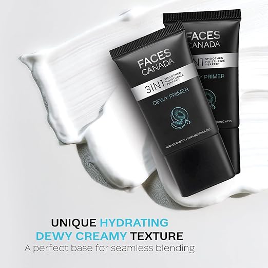FACES CANADA Dewy Primer, 30g | Blurs Imperfections | Flawless Dewy Base | Lightweight Hydrating Creamy Texture | Smoothens & Moisturizes Skin | Hyaluronic Acid, Vitamin C & E | No Alcohol & Parabens