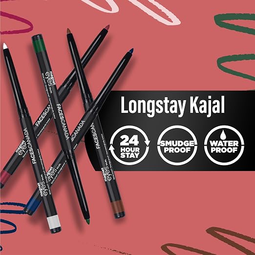 FACESCANADA Magneteyes Color Kajal Highly Pigmented Kohl | 12 Hr Long Stay | Matte Finish | Single Stroke Glide | Water Proof | Smudge Proof | Almond Oil Enriched