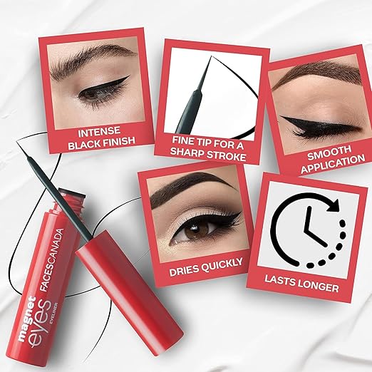 FACES CANADA Magneteyes Eyeliner - Black, 3.5ml | Intense Matte Finish | Quick Drying | 24HR Long Lasting | Fine Tip For Precise Smooth Application | Almond Oil Enriched | Waterproof | Smudgeproof