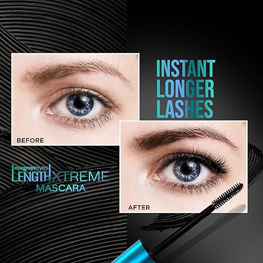 FACES CANADA Magneteyes Length Xtreme Mascara - Black, 8g | Volumizes Lashes | Waterproof | Quick Drying | Long Wear | Intense Black Finish | Lightweight | Enriched With Jojoba Oil & Vitamin E