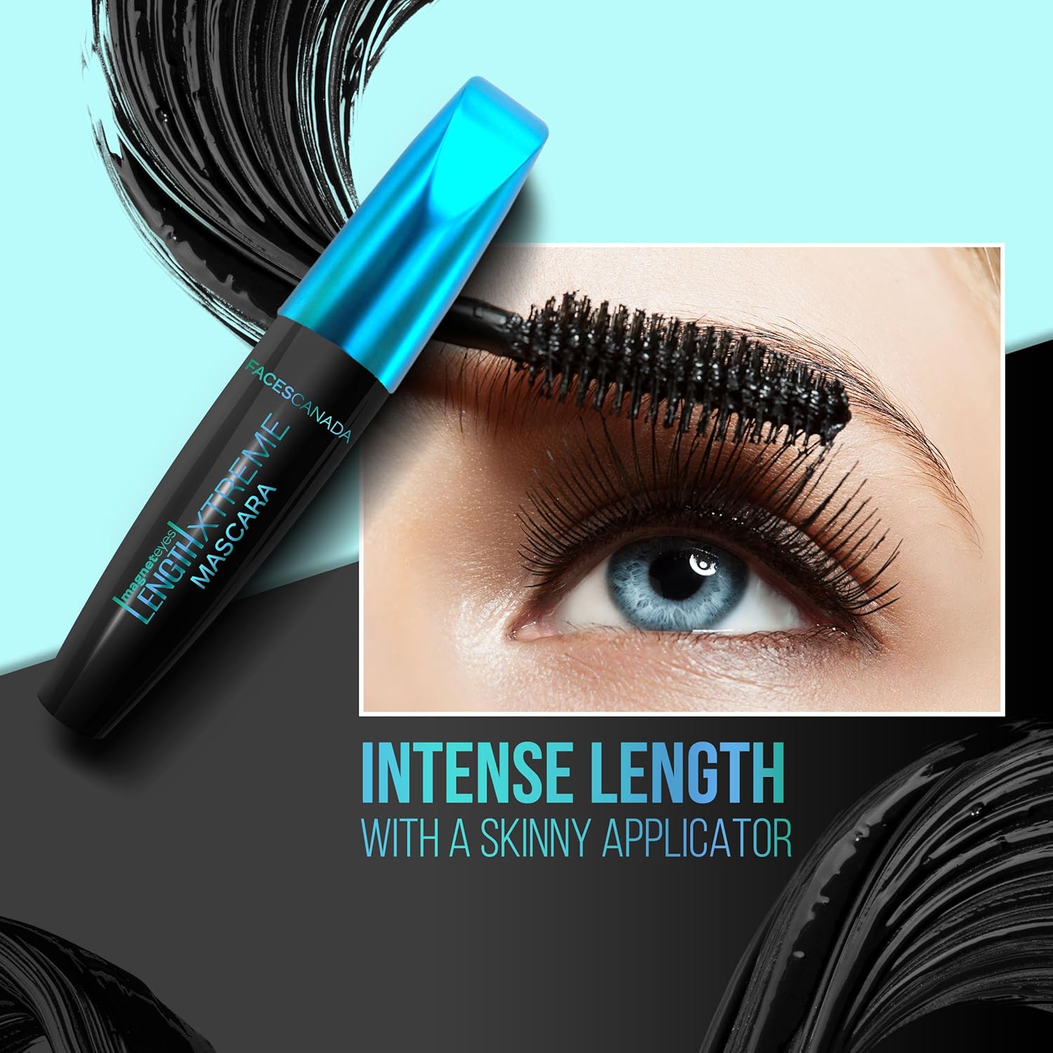 FACES CANADA Magneteyes Length Xtreme Mascara - Black, 8g | Volumizes Lashes | Waterproof | Quick Drying | Long Wear | Intense Black Finish | Lightweight | Enriched With Jojoba Oil & Vitamin E