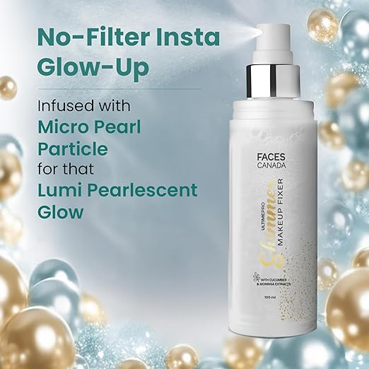 FACESCANADA Ultime Pro Shimmer Makeup Fixer, 100Ml | Long Lasting Makeup Setting Spray | Keeps Makeup Intact | Glamourous Shimmer Finish | Hydrates, Soothes & Refreshes Skin | Alcohol Free