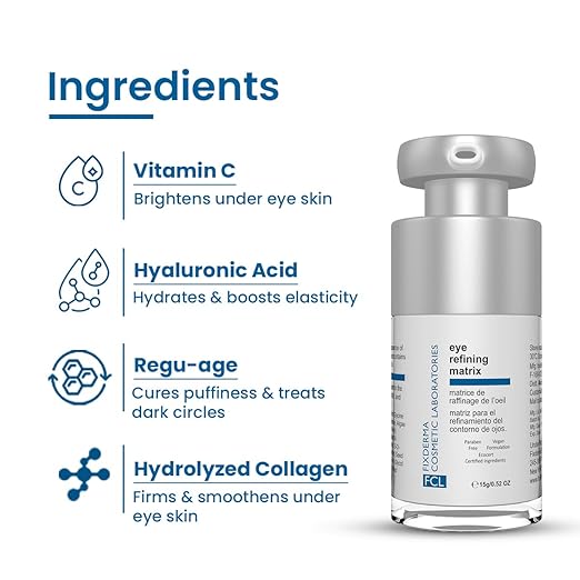 FCL Eye Refining Matrix Under Eye Gel For Dark Circles, Puffiness & Fine Lines with Vitamin C & Hyaluronic Acid | Eye Serum for Dark Circles | For Women & Men Skin Care - 15 gm