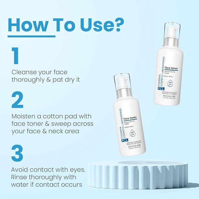 FCL Face Toner, minimizes enlarged pores, exfoliates impurities, refreshes the skin, reduces inflammation, controls oil production, imparts glowing skin, suitable for all skin types, 100ml
