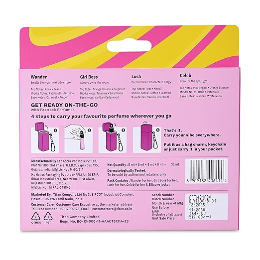 Fastrack Discovery Perfume for Women | Best for travel & for gift | 8 ml x 4 Premium Scents- Girl Boss, Lush, Celeb & Wander | Fresh & Woody | 32 ml