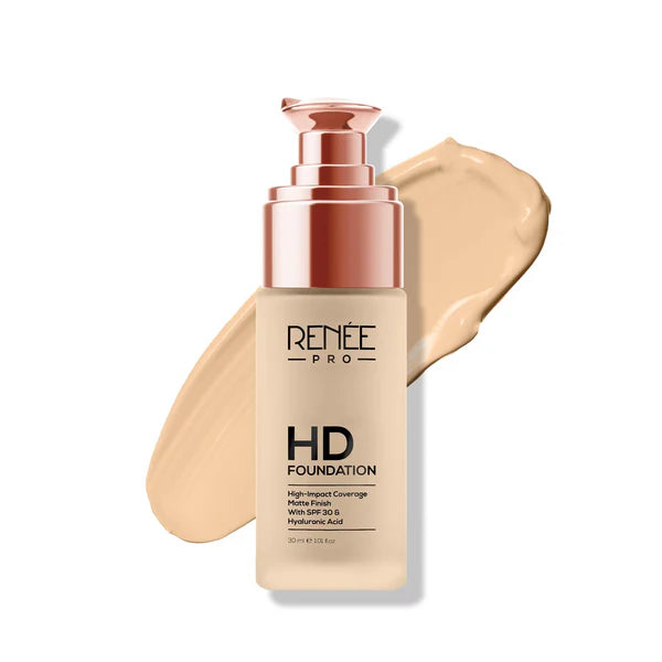 RENEE PRO HD Full Coverage Liquid All Skin Type Foundation - Ceder, Seamless HD Coverage with Matte Finish | SPF30 | Weightless & Long Lasting | Enriched Aloe, Coffee, Chamomile & Vitamin E, 30 Ml
