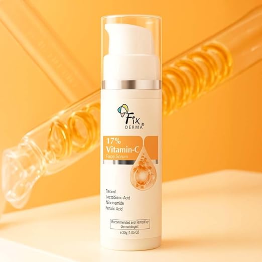 Fixderma 17% Vitamin C Face Serum for Glowing Skin | Retinol Face Serum for Skin Brightening | Anti Aging Night Face Serum with Niacinamide for Women and Men 30gm