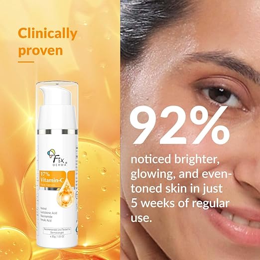 Fixderma 17% Vitamin C Face Serum for Glowing Skin | Retinol Face Serum for Skin Brightening | Anti Aging Night Face Serum with Niacinamide for Women and Men 30gm