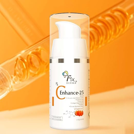 Fixderma 25% Vitamin C Serum for Face, C" Enhance for Glowing Skin, Anti Aging Face Serum for Unisex Reduces Fine Lines, Wrinkles & Age Spots, Skin Brightening & Lightening for Face, 15ml