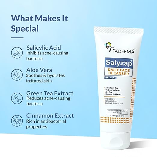 Fixderma 2% Salicylic Acid Face Wash for Oily Skin | Sulphate Free | Face Cleanser for Acne or Pimples | Acne Clearing Face Wash for Men & Women - 100ml