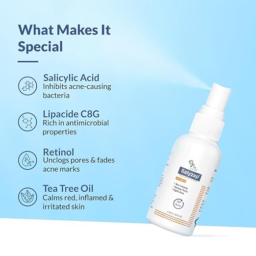 Fixderma 2% Salicylic Acid Salyzap Body Acne Spray For Acne on Back, Shoulders, Neck & Chest to improve Breakouts & Uneven skin texture for Women & Men - 50ml