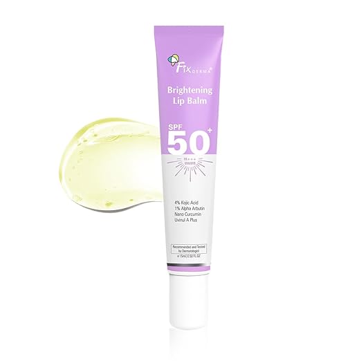 Fixderma Brightening Lip Balm With SPF 50 PA+++ for Pigmented & Dry Lips | 4% Kojic Acid, 2% Alpha Arbutin | Moisturizes, Hydrates & Brightens Pigmented Lips | For Men & Women - 15ml
