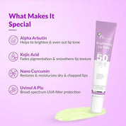 Fixderma Brightening Lip Balm With SPF 50 PA+++ for Pigmented & Dry Lips | 4% Kojic Acid, 2% Alpha Arbutin | Moisturizes, Hydrates & Brightens Pigmented Lips | For Men & Women - 15ml