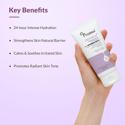 Fixderma Dewrav Brightening & Oil-Free Face Moisturizer with Panthenol & ACB Fruit Mix | 24-Hour Hydration | Dermatologist Recommended for Women & Men - 50g