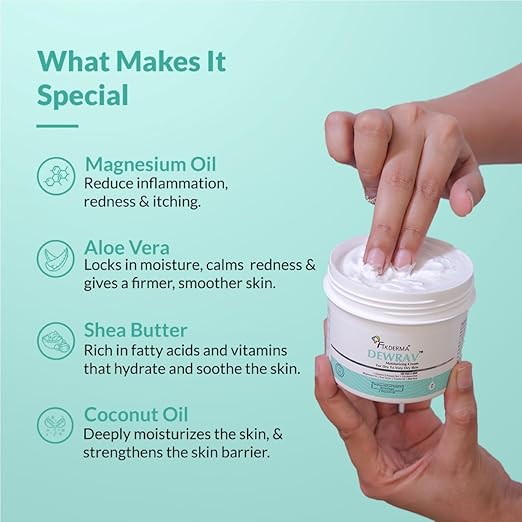 Fixderma Dewrav Moisturizing Cream for Face & Body with Shea Butter | Cold Cream for Winter | Deeply Moisturize, Hydrates & Soften Skin | Soothes Irritation | For Dry to Very Dry Skin - 250g