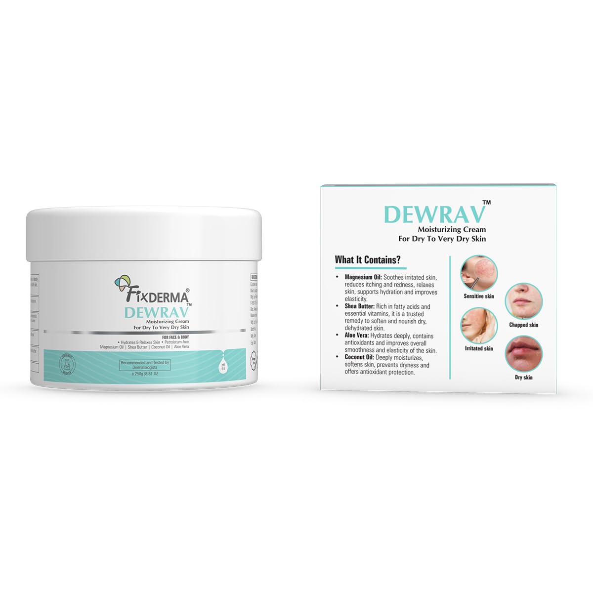 Fixderma Dewrav Moisturizing Cream for Face & Body with Shea Butter | Cold Cream for Winter | Deeply Moisturize, Hydrates & Soften Skin | Soothes Irritation | For Dry to Very Dry Skin - 250g
