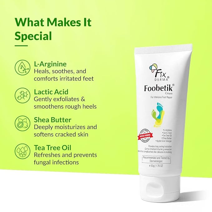 Fixderma Foobetik Cream, Foot cream, Foot Care For Diabetic, For Dry & Cracked Feet, Moisturizes & Soothes Feet, Heel Repair, For Calloused, or Chapped Skin, Paraben Free - 50g