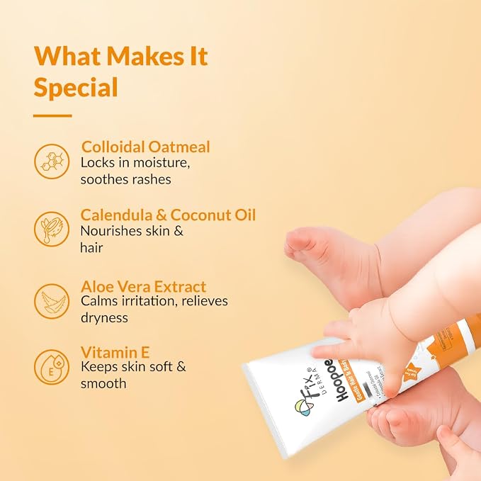 Fixderma Hoopoe Gentle Hair & Body Wash for Kids with Colloidal oatmeal, Aloe Vera Gel Extract, Calendula & Coconut Oil|Top to Toe wash for Baby | Tear Free Formula | Dermatologist Tested (100 Ml)