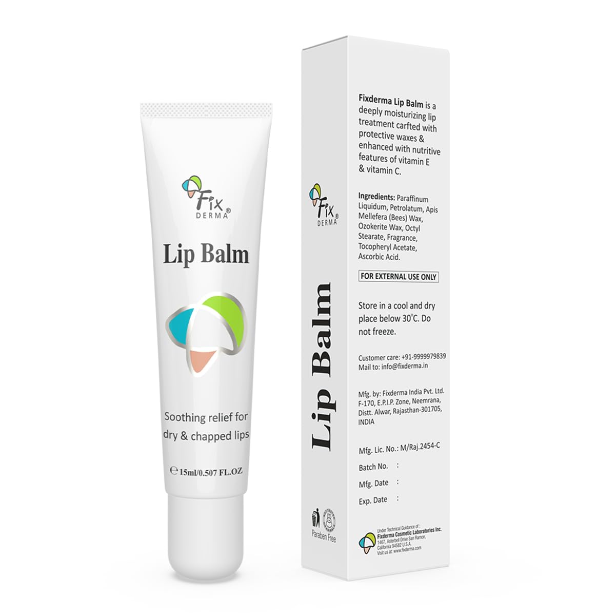 Fixderma Lip Balm With Vitamin C & E For Pigmented, Dry & Chapped Lips | Soft, Hydrating & Nourishes Lip | Even Out Lip Tone | Lip Balm For Dark Lips | 15ml