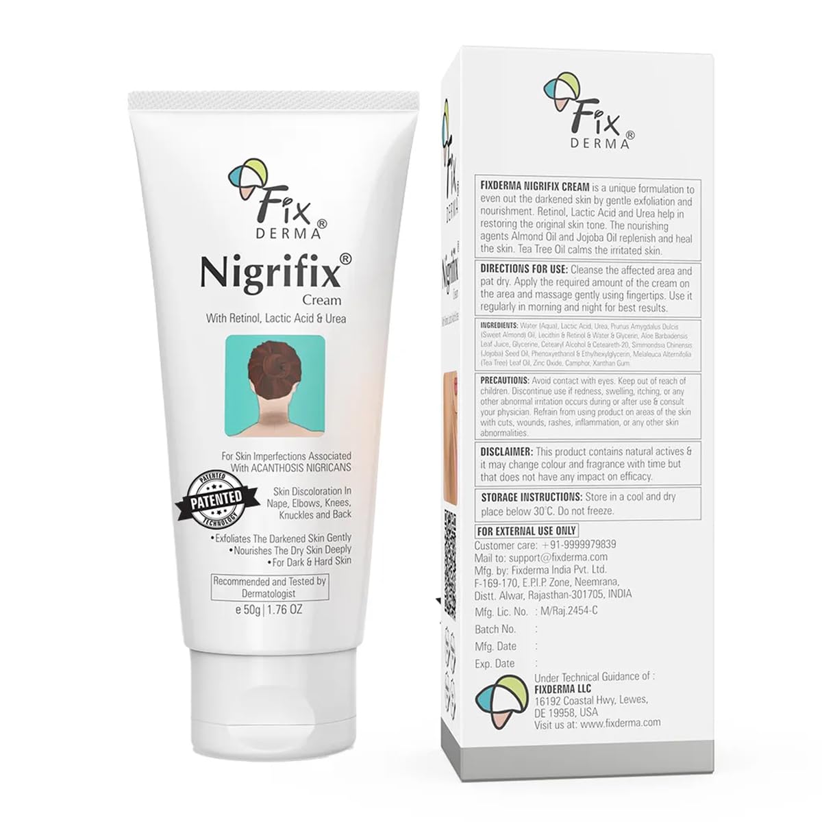 Fixderma Nigrifix Cream for Acanthosis Nigricans with Lactic Acid | Dermatologist Tested Retinol Cream | For Dark Body Parts like Neck, Ankles, Knuckles, Armpits, Thighs & Elbows