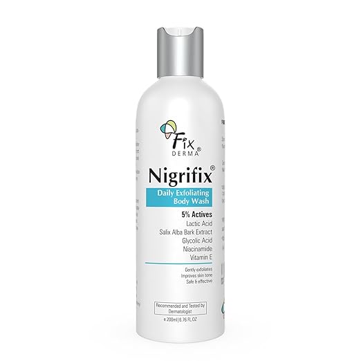 Fixderma Nigrifix Exfoliating Body Wash with 5% Actives (Lactic Acid, Glycolic Acid, Niacinamide Acid & Vitamin E) | Gentle Exfoliating Shower Gel | Improves Skin Tone | Body Wash Shower Gel - 200ml