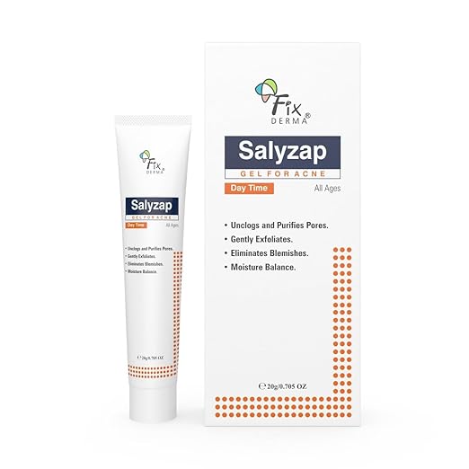 Fixderma Salyzap Day Time Gel For Acne, With Salicylic Acid, For Acne Scars, Pimples, Unclogs pores, Exfoliates, Soothes Acne And Redness Reduces Breakouts, Suitable for Oily And Acne-Prone Skin, 20ml