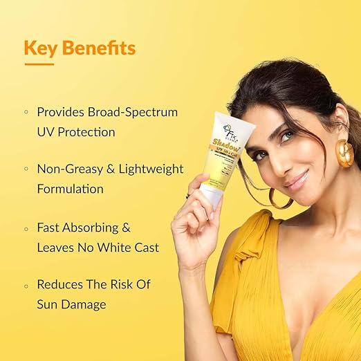 Fixderma Shadow Sunscreen SPF 50+ Gel for Oily Skin | Sunscreen for Body & Face | Broad Spectrum Protection from UVA & UVB | For Women & Men | Non Greasy & Water Resistant - 40gm