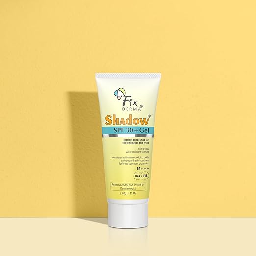 Fixderma Shadow Sunscreen SPF 30+ Pa+++ Gel For Oily Skin | Lightweight, Water Resistant, No White Cast | Broad Spectrum Sunscreen Gel For UVA & UVB Protection | Women & Men | 40gm