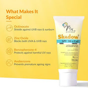 Fixderma Shadow Sunscreen SPF 30+ Pa+++ Gel For Oily Skin | Lightweight, Water Resistant, No White Cast | Broad Spectrum Sunscreen Gel For UVA & UVB Protection | Women & Men | 40gm