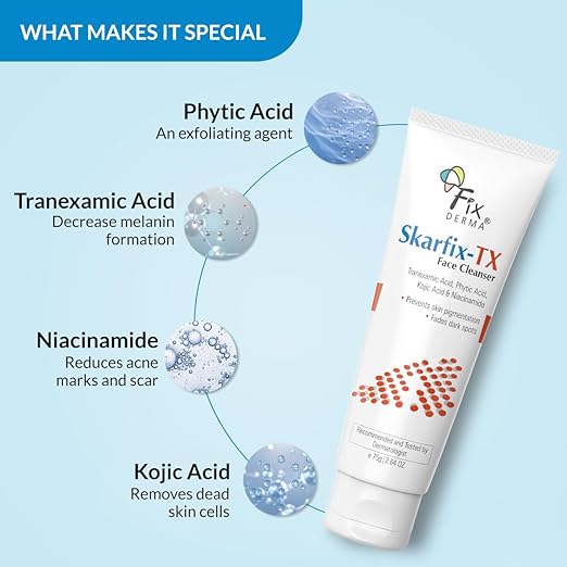 Fixderma Skarfix -TX Face Cleanser with Tranexamic Acid, Kojic Acid & Niacinamide | Kojic Acid Face Wash | Pigmentation Face Wash for All Skin Types - 75gm