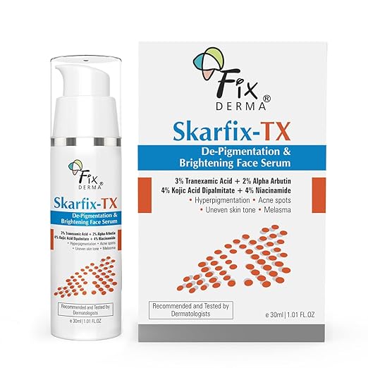 Fixderma Skarfix-TX Face Serum with 4% Kojic Acid, 4% Niacinamide Serum, 3% Tranexamic Acid & 2% Alpha Arbutin | Treats Hyper Pigmentation & Melasma | Reduce Acne Spots | brightening the Skin - 30ml