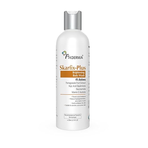 Fixderma Skarfix Plus Brightening Body Wash with 4% Actives (Kojic Acid, Niacinamide Acid, & Vitamin E) | Skin Brightening Body Wash Shower Gel Women & Men | For Hyperpigmentation & Acne Marks - 200ml