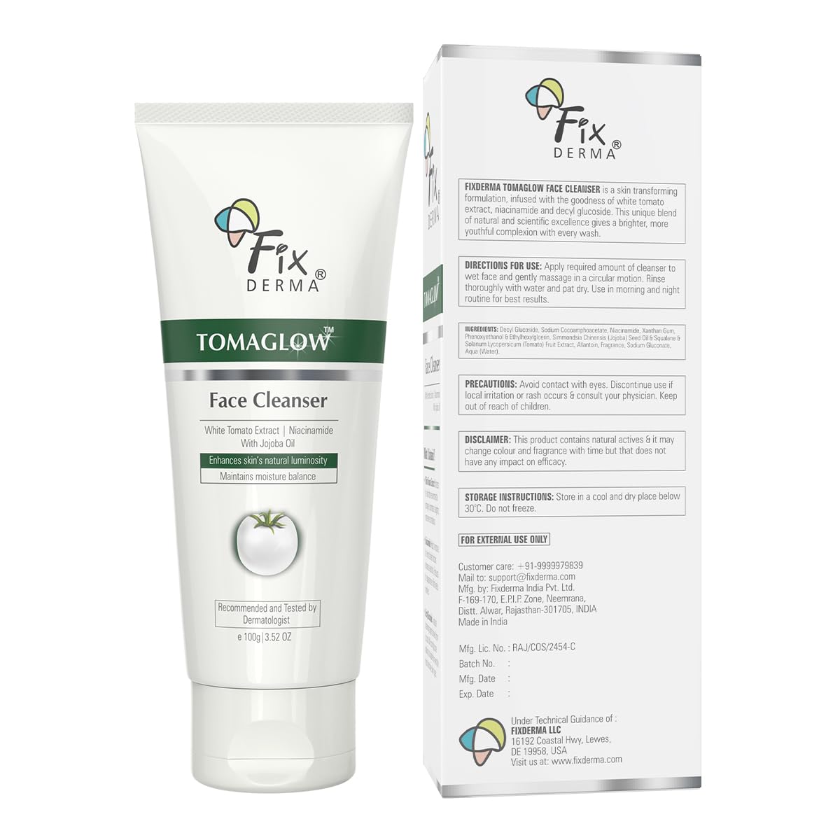 Fixderma Tomaglow Brightening Face Wash | with White Tomato Extract | 4% Niacinamide | Gentle & Hydrating Cleanser | Reduces Pigmentation & Evens Skin Tone | All Skin Type | 100 gm